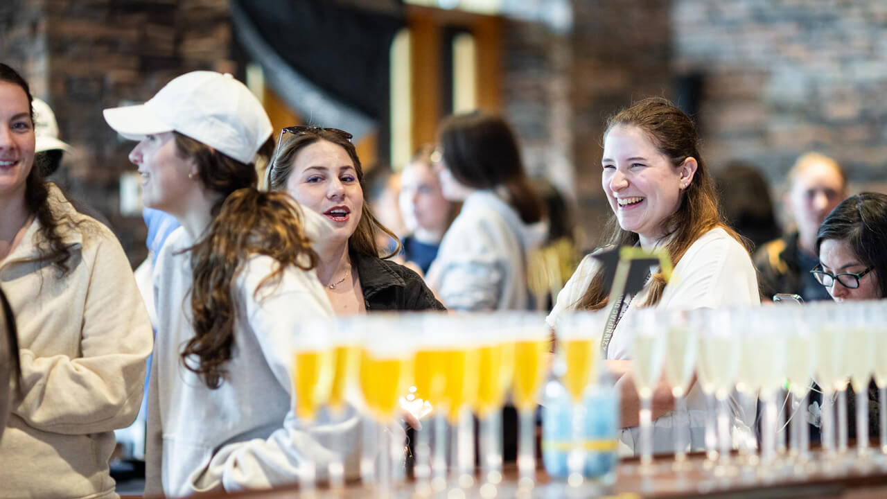 Students gather for the class toast